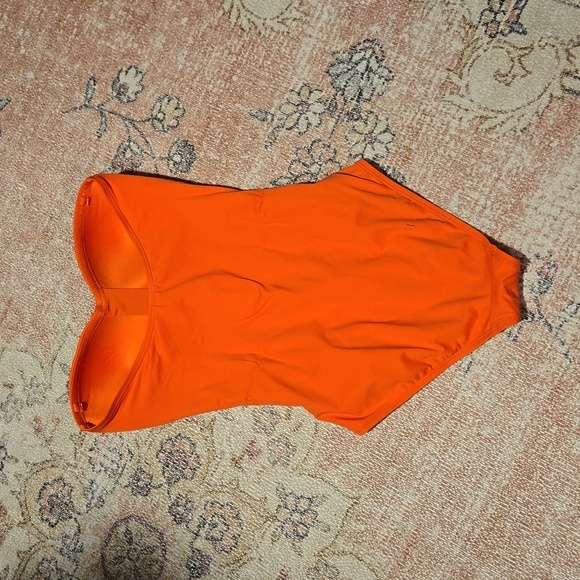 Anne Cole Orange Padded Push-Up Front Shirred Bandeau One-Piece Swimsuit Sz 8 - Picture 2 of 10